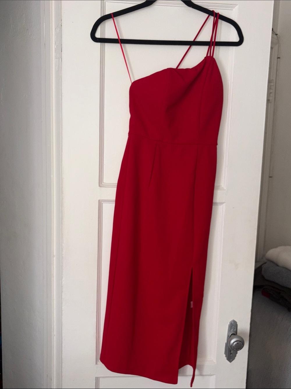 Hello Molly Elegant Red Asymmetric Strap Midi Dress